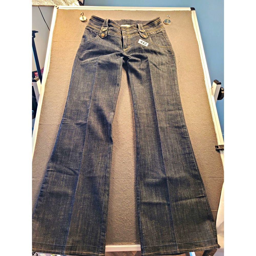 Boom Boom Jeans Women's Blue Dark Wash Denim Low Rise Flared Stretch Jeans 9